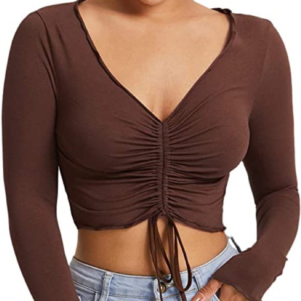 Brown cinched crop top